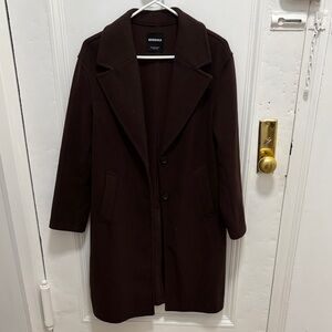 Bershka Longline Down Coat in Deep Chocolate